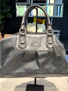 Vintage Coach Ashley Gray Signature Satchel with Metallic Trim